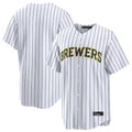 STECN M.Brewers Blank Player White Stripes Home Limited Stitched Jerseys