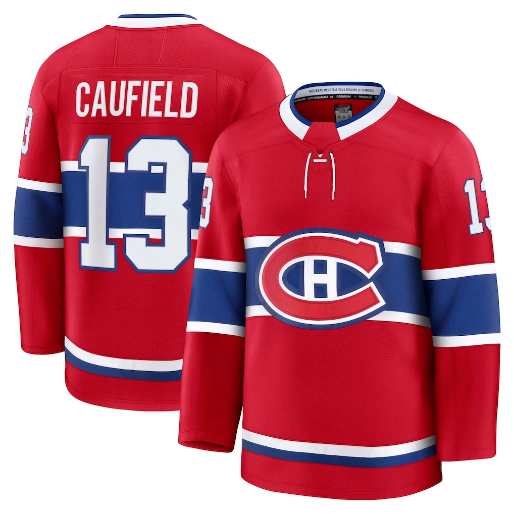 STECN M.Canadiens #13 Cole Caufield Red Home Premium Jerseys