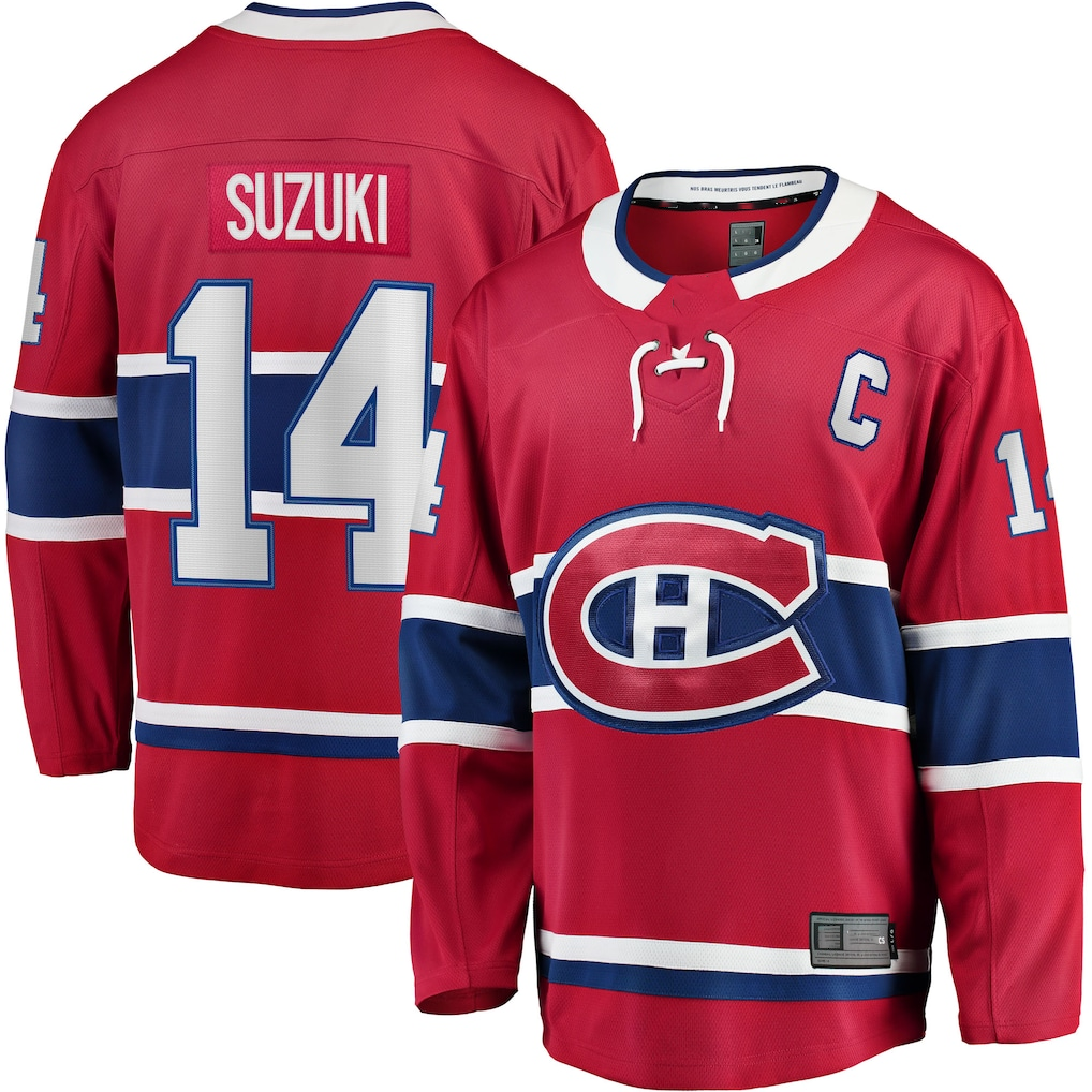 STECN M.Canadiens #14 Nick Suzuki Red Home Captain Patch Breakaway Player Jerseys
