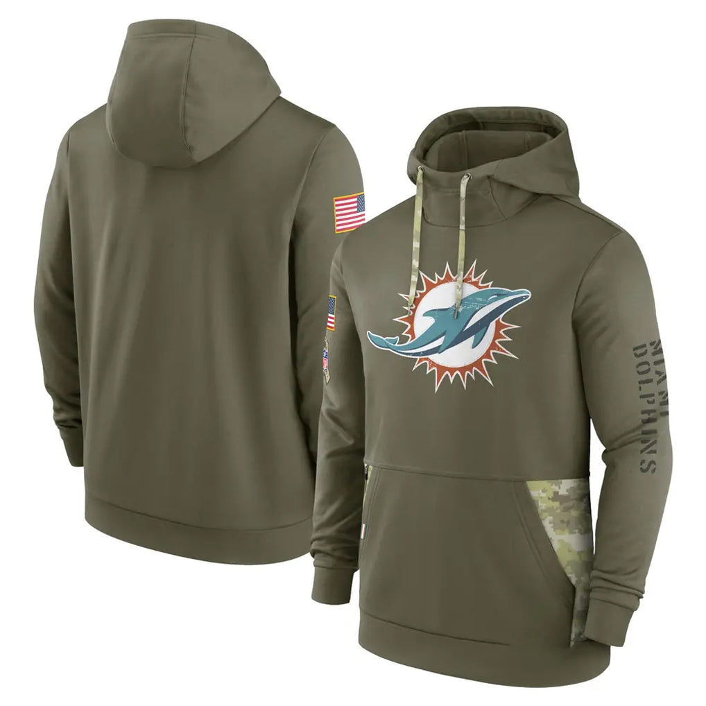STECN M.Dolphins Olive Salute to Service Pullover Hoodies Home Game Blank Player Stitched Jerseys