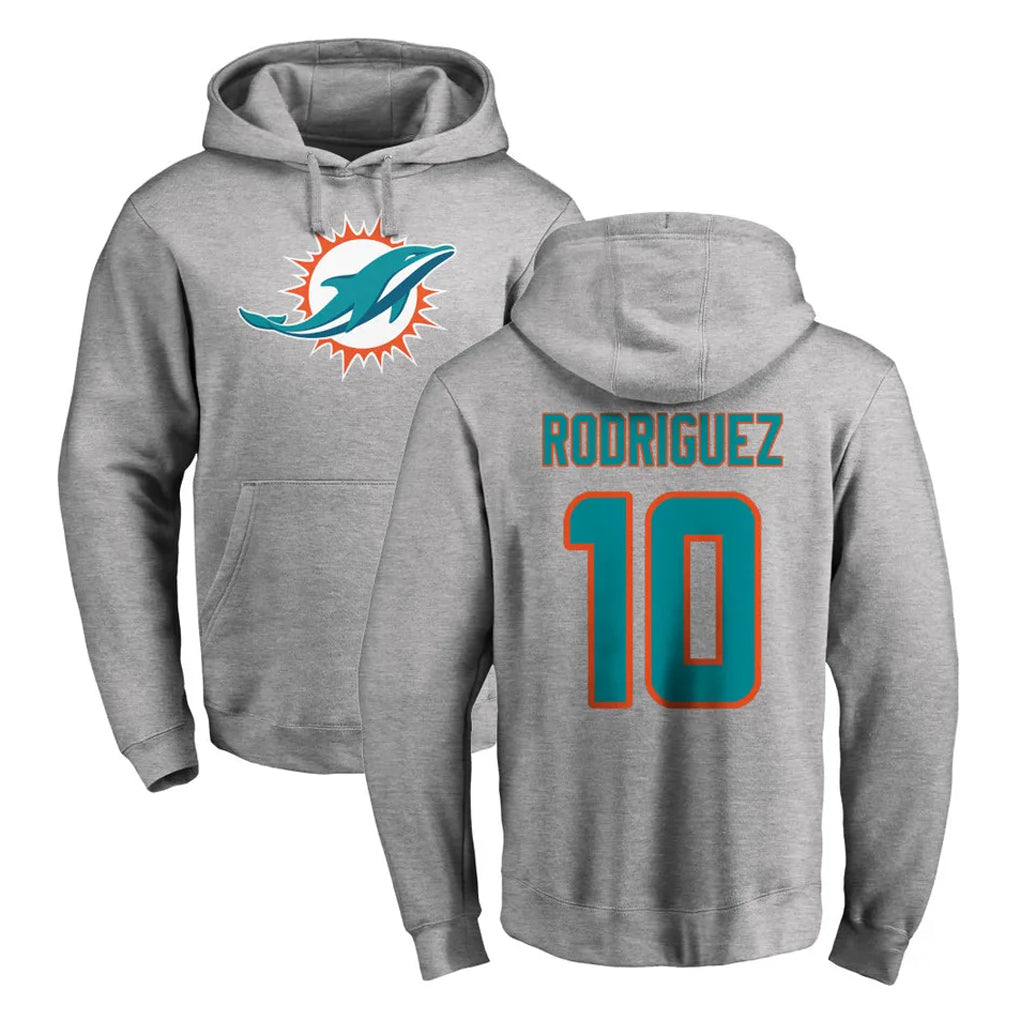 STECN M.Dolphins #10 Jacob Rodriguez Player Gray LOGO Pullover Hoodies Limited Stitched Jerseys