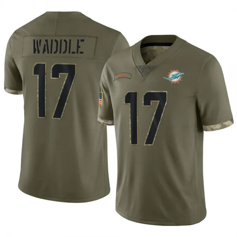 STECN M.Dolphins #17 Jaylen Waddle Player Salute To Service Olive Stitched Jerseys