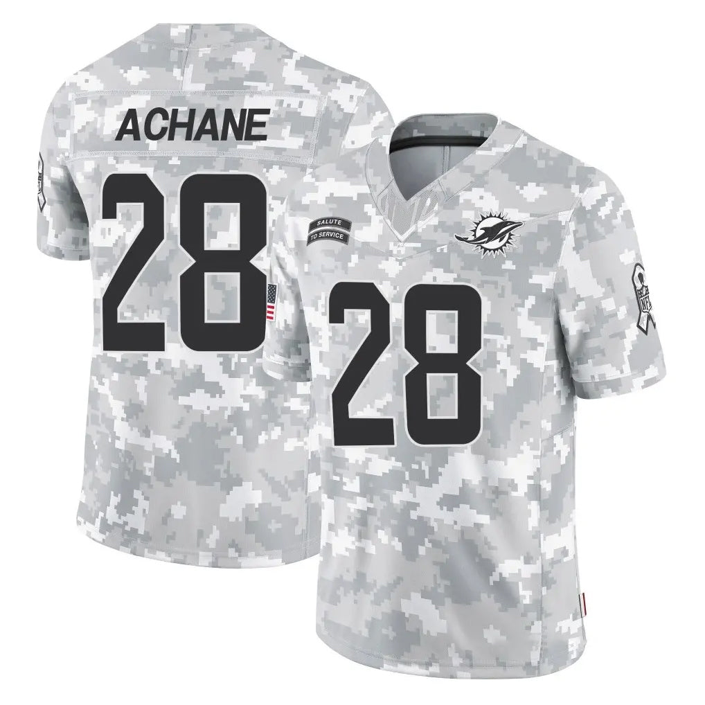 STECN M.Dolphins #28 De'Von Achane Player Arctic Camo Salute To Service Limited Game Stitched Jerseys