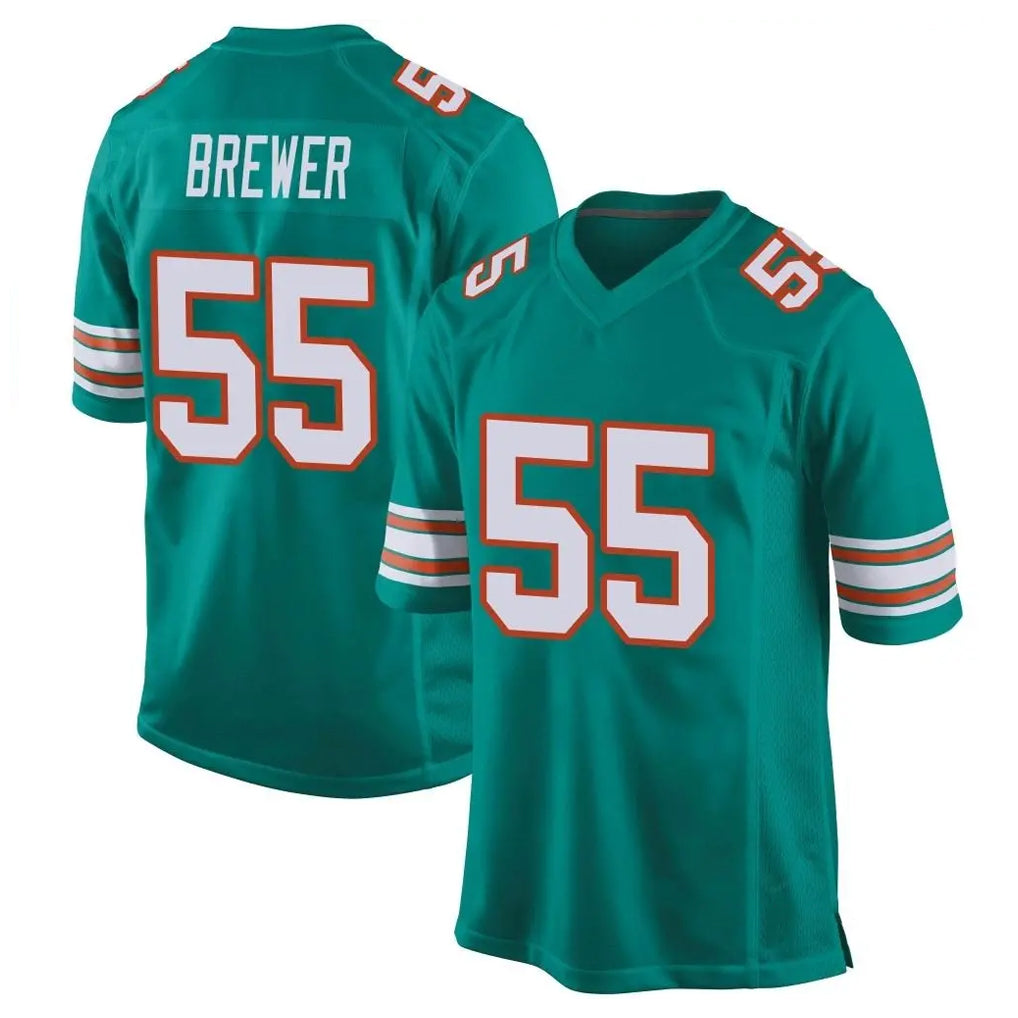 STECN M.Dolphins #55 Aaron Brewer Player Aqua Alternate Home Game Stitched Jerseys