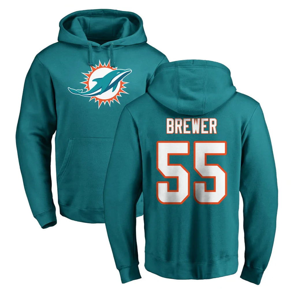STECN M.Dolphins #55 Aaron Brewer Player Aqua LOGO Pullover Hoodies Limited Stitched Jerseys