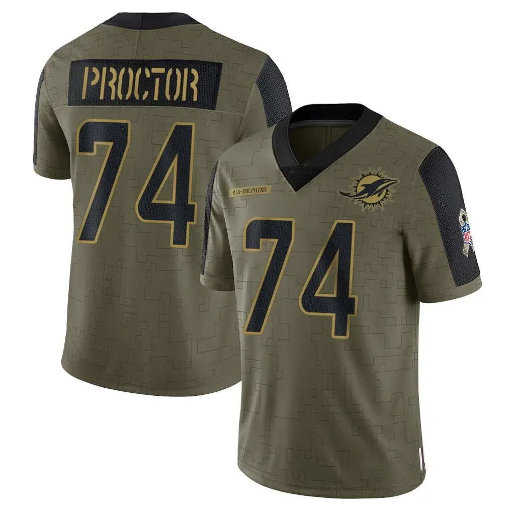 STECN M.Dolphins #74 Kadyn Proctor Player Olive Salute To Service Limited Game Stitched Jerseys