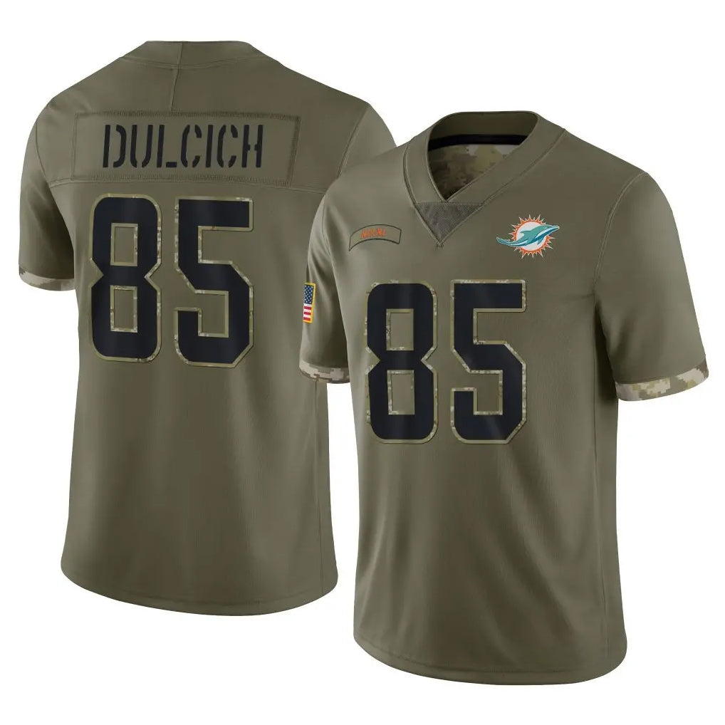 STECN M.Dolphins #85 Greg Dulcich Player Olive Salute To Service Limited Stitched Jerseys