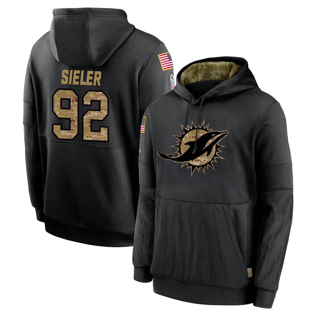 STECN M.Dolphins #92 Zach Sieler Player Black Salute to Service Hoodies Limited Game Stitched Jerseys