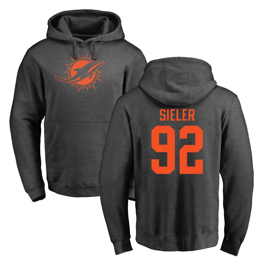 STECN M.Dolphins #92 Zach Sieler Player Darkgray Pullover Hoodies Limited Stitched Jerseys