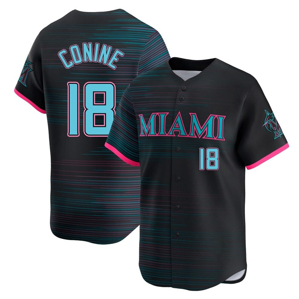 STECN M.Marlins #18 Griffin Conine Player Black City Connect Home Limited Stitched Jerseys