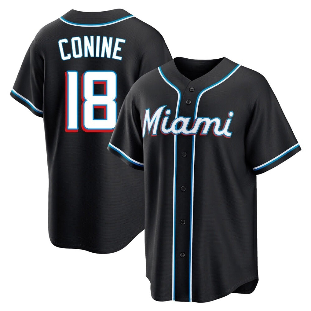 STECN M.Marlins #18 Griffin Conine Player Black Fashion Out Home Game Stitched Jerseys