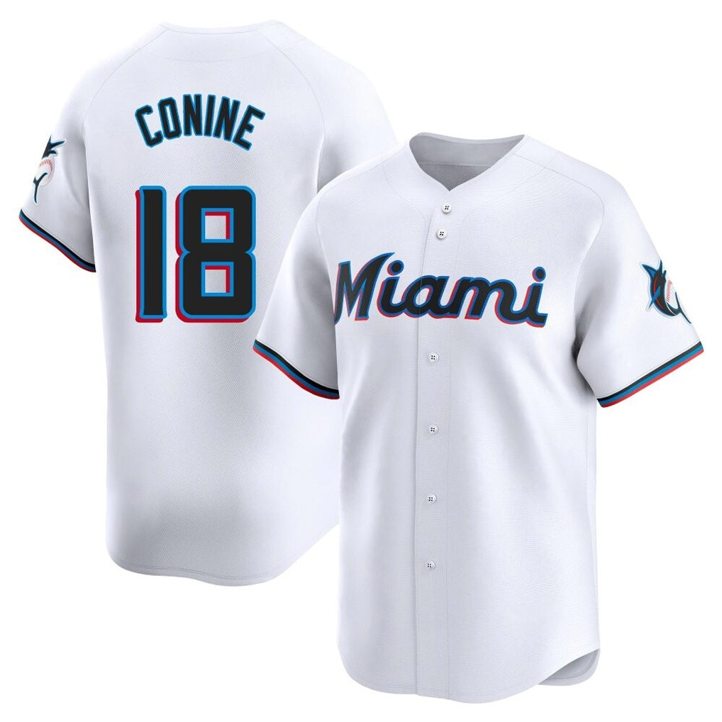 STECN M.Marlins #18 Griffin Conine Player White Home Limited Stitched Jerseys