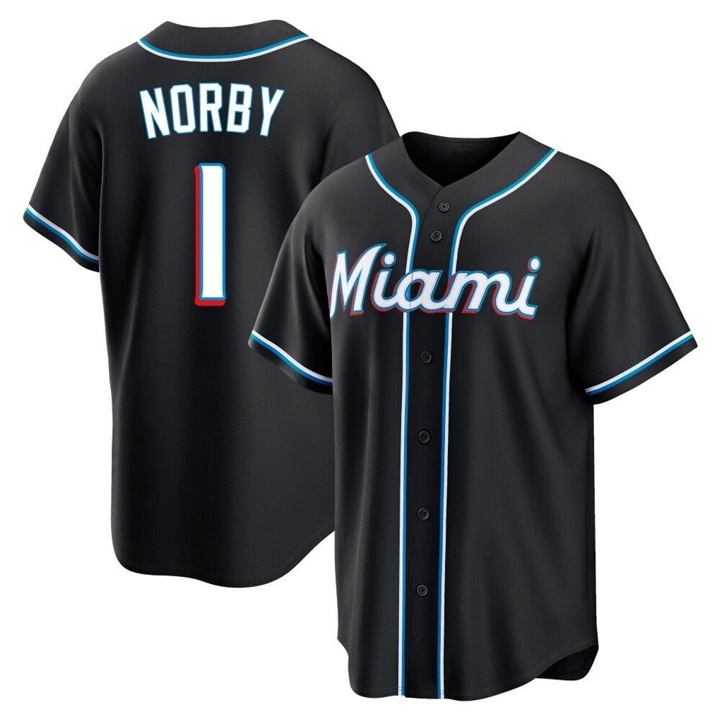 STECN M.Marlins #1 Connor Norby Player Black Fashion Out Home Game Stitched Jerseys