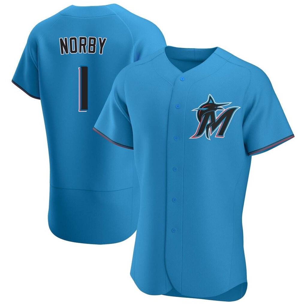 STECN M.Marlins #1 Connor Norby Player Blue Home Limited Elite Stitched Jerseys