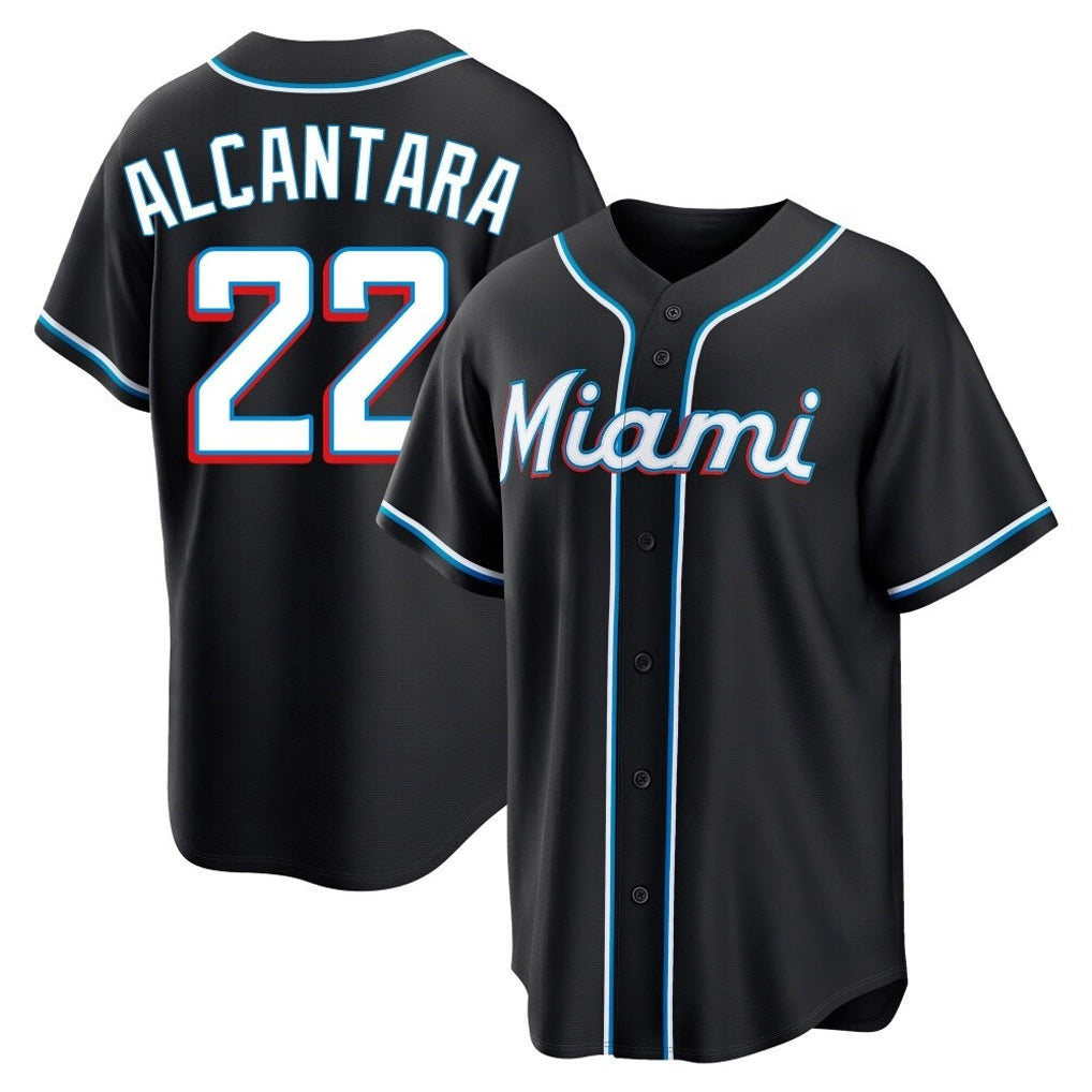 STECN M.Marlins #22 Sandy Alcantara Player Black Fashion Out Home Game Stitched Jerseys