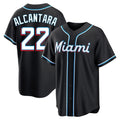 STECN M.Marlins #22 Sandy Alcantara Player Black Fashion Out Home Game Stitched Jerseys