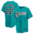 STECN M.Marlins #22 Sandy Alcantara Player Teal  Home Game Stitched Jerseys