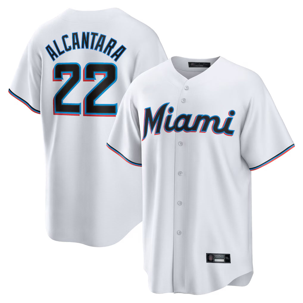 STECN M.Marlins #22 Sandy Alcantara Player White Home Game Stitched Jerseys