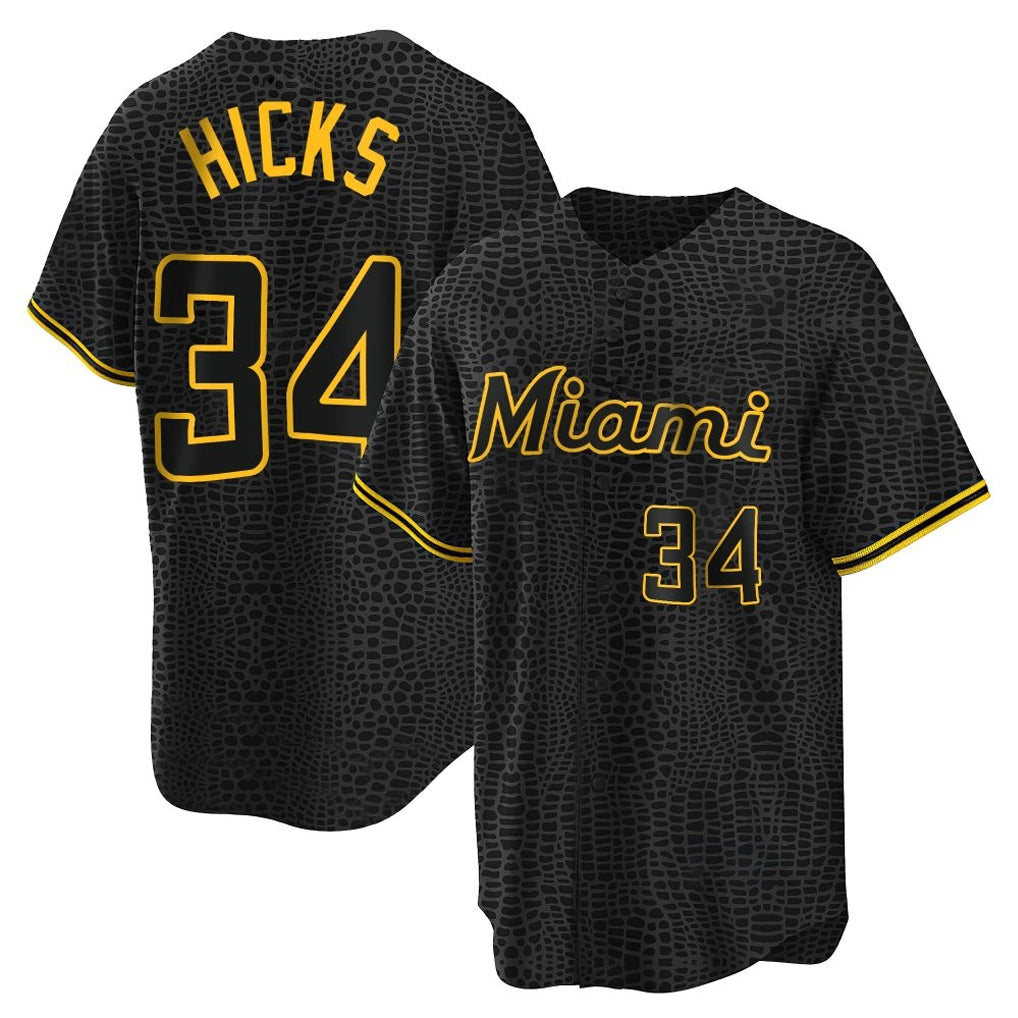 STECN M.Marlins #34 Liam Hicks Player Black Snake Skin City Home Game Stitched Jerseys