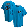 STECN M.Marlins #34 Liam Hicks Player Blue Home Game Stitched Jerseys