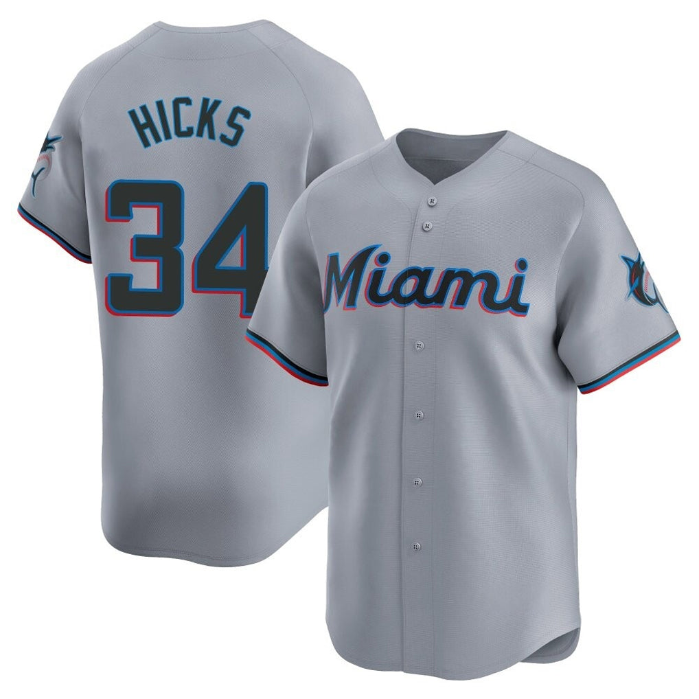 STECN M.Marlins #34 Liam Hicks Player Gray Home Limited Stitched Jerseys