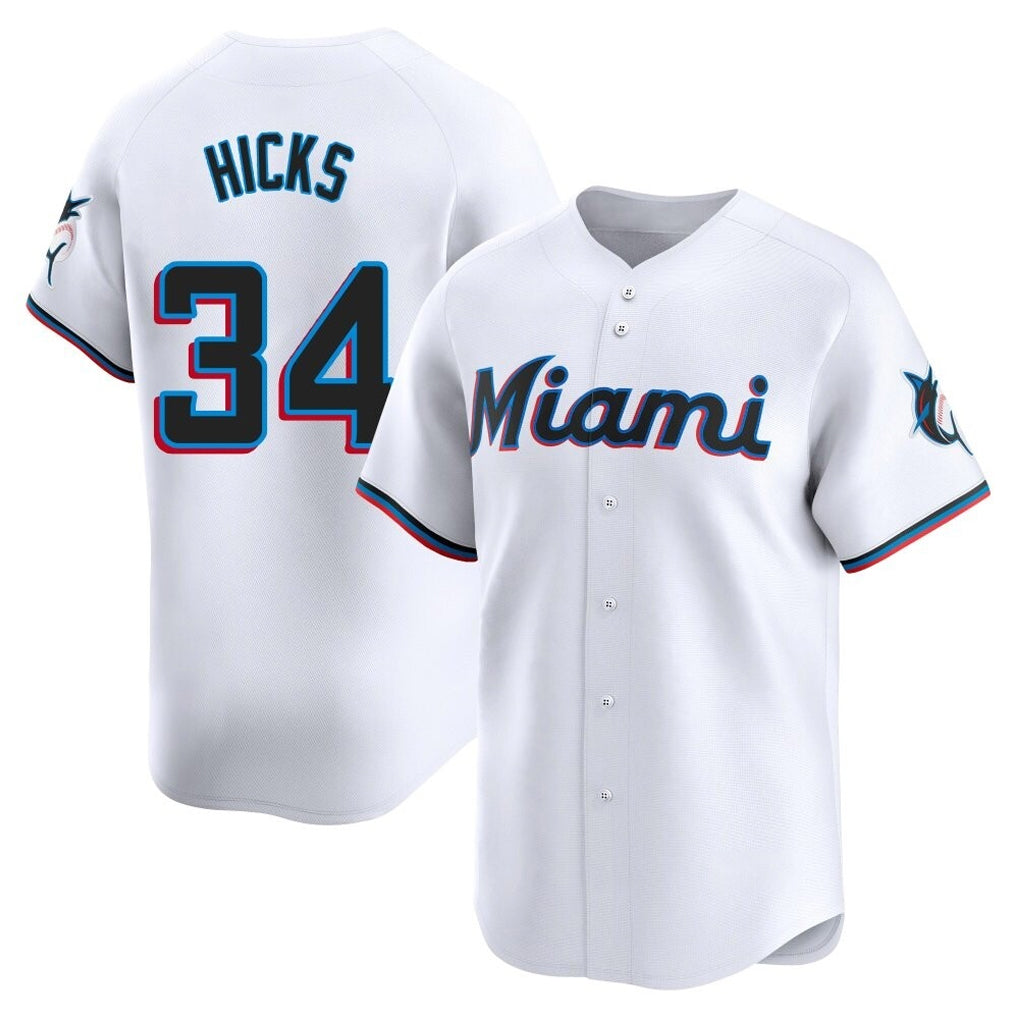 STECN M.Marlins #34 Liam Hicks Player White  Home Limited Stitched Jerseys