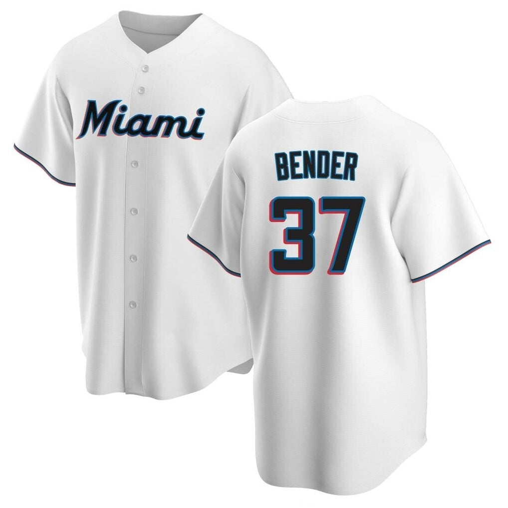 STECN M.Marlins #37 Anthony Bender Player White  Home Game Stitched Jerseys