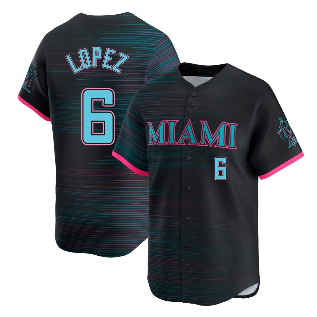 STECN M.Marlins #6 Otto Lopez Player Black City Connect Home Limited Stitched Jerseys