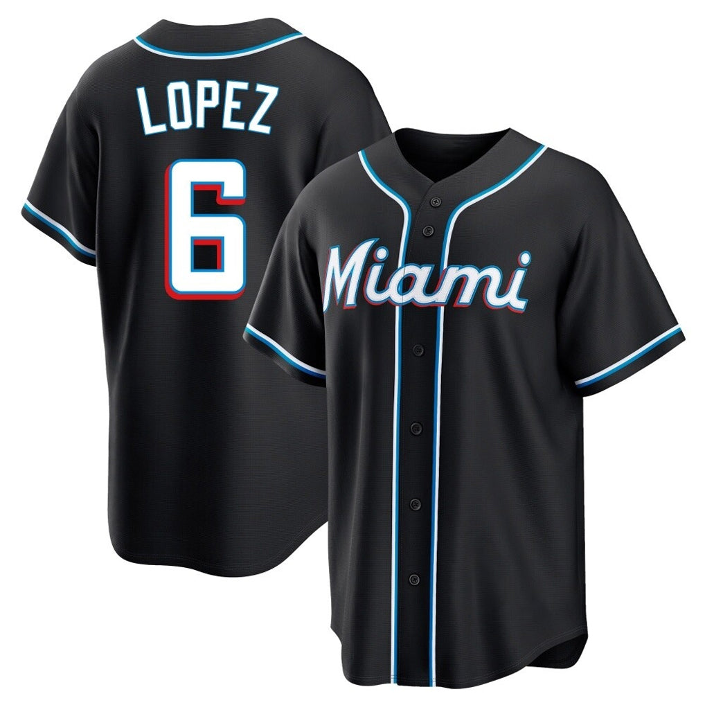STECN M.Marlins #6 Otto Lopez Player Black Fashion Out Home Game Stitched Jerseys