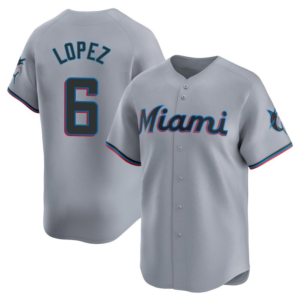 STECN M.Marlins #6 Otto Lopez Player Gray Home Limited Stitched Jerseys
