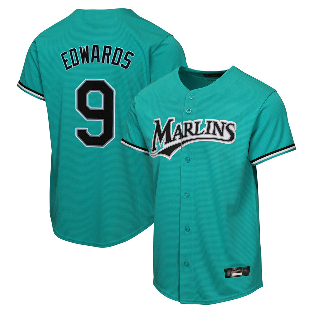 STECN M.Marlins #9 Xavier Edwards Player Teal Home Game Stitched Jerseys