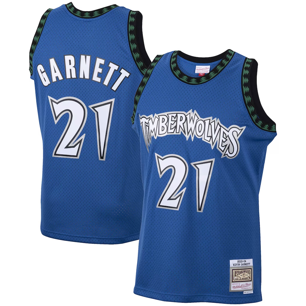 STECN M.Timberwolves #21 Kevin Garnett Mitchell & Ness Blue 2003-2004 Hardwood Classics Swingman Stitched Jerseys