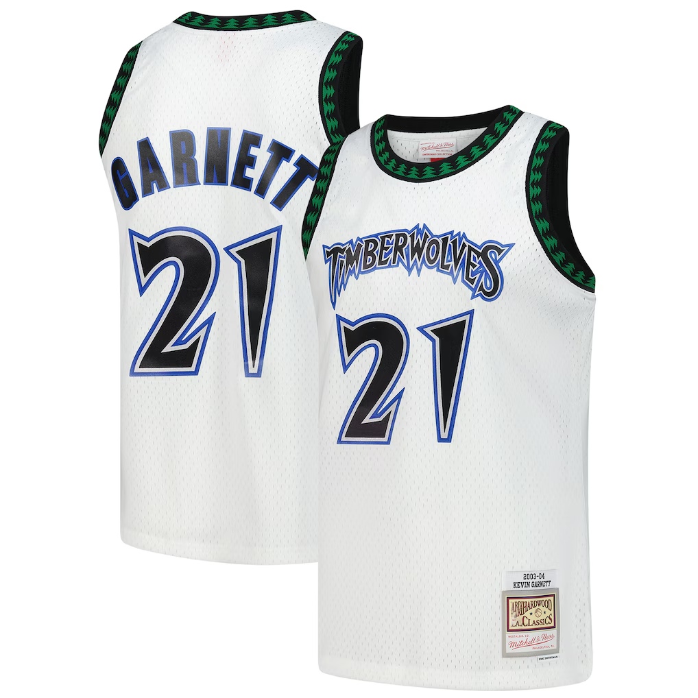 STECN M.Timberwolves #21 Kevin Garnett Mitchell & Ness White Hardwood Classics Swingman Stitched Jerseys
