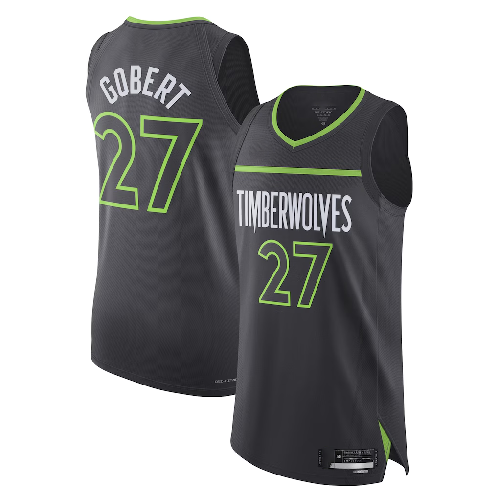 STECN M.Timberwolves #27 Rudy Gobert Jordan Brand Anthracite Authentic Stitched Jerseys- Statement Edition