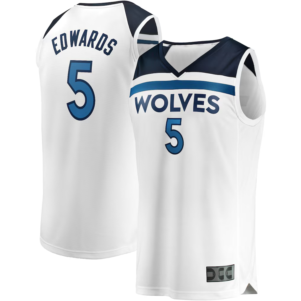 STECN M.Timberwolves #5 Anthony Edwards White Fast Break Replica Player Stitched Jerseys - Association Edition
