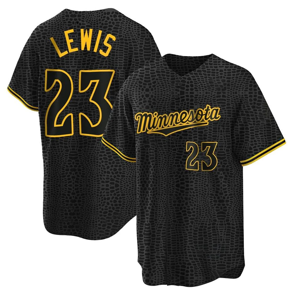 STECN M.Twins #23 Royce Lewis Player Black Snake Skin City Home Game Stitched Jerseys
