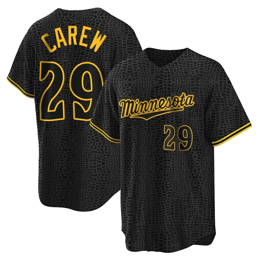 STECN M.Twins #29 Rod Carew Player Black Snake Skin City Home Game Stitched Jerseys