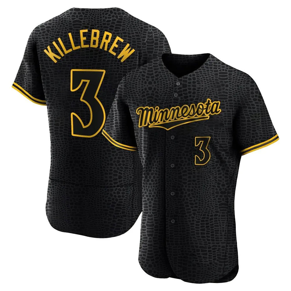 STECN M.Twins #3 Harmon Killebrew Player Black Snake Skin City Home Limited Elite Stitched Jerseys