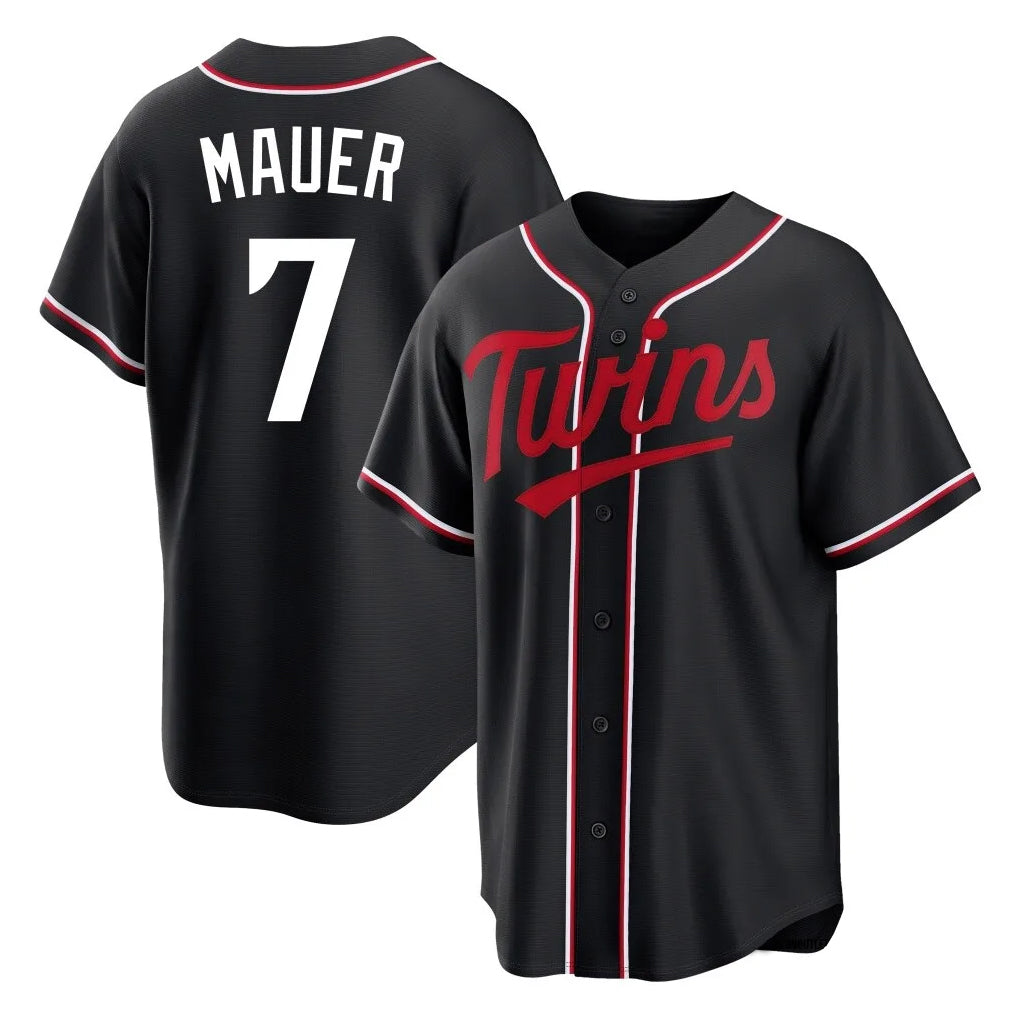 STECN M.Twins #7 Joe Mauer Player Black Fashion Out Home Limited Stitched Jerseys