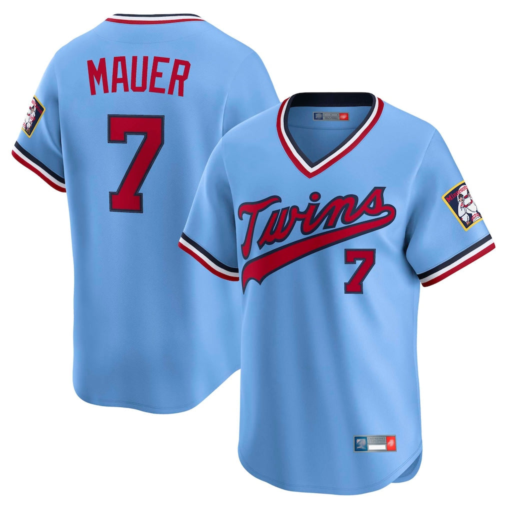 STECN M.Twins #7 Joe Mauer Player Light Blue Throwback Cooperstown Collection Limited T-shirt Stitched Jerseys