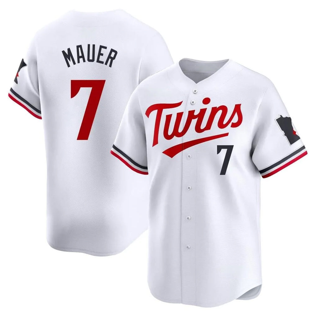 STECN M.Twins #7 Joe Mauer Player White Home Limited Stitched Jerseys