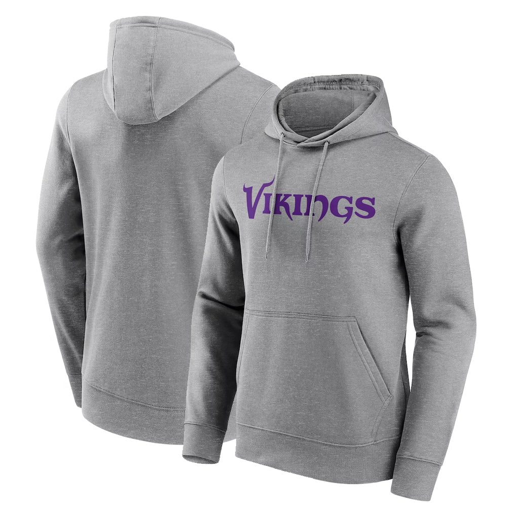STECN MN.Vikings Gray LOGO Pullover Hoodies Home Game Blank Player Stitched Jerseys