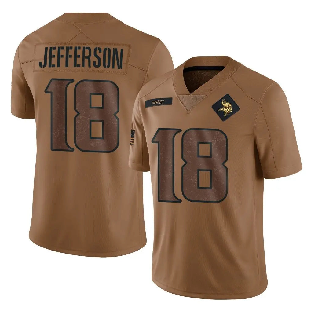 STECN MN.Vikings #18 Justin Jefferson Player Brown Salute To Service Limited Stitched Jerseys
