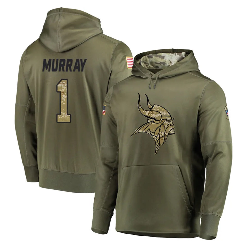 STECN MN.Vikings #1 Kyler Murray Player Olive Salute to Service Pullover Hoodies Home Game Stitched Jerseys