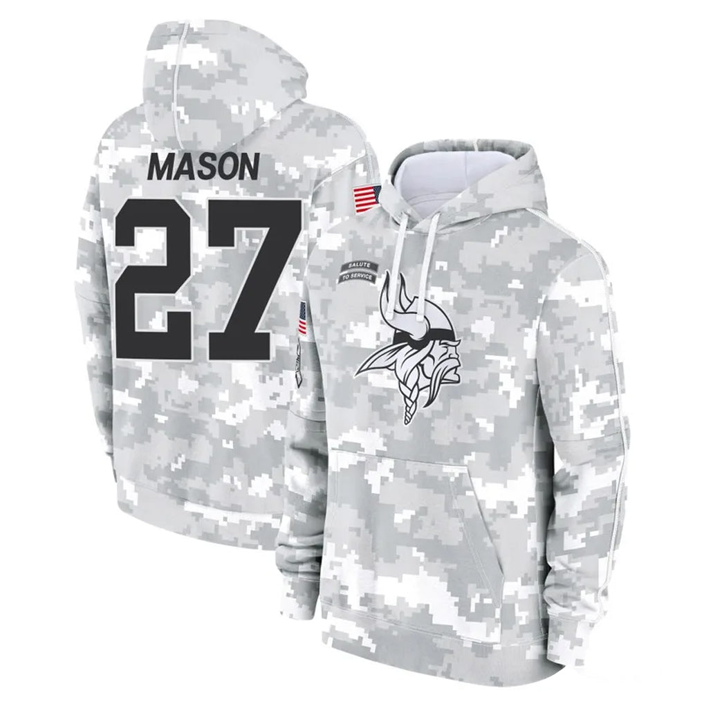 STECN MN.Vikings #27 Jordan Mason Player Arctic Camo Salute to Service Pullover Hoodies Limited Game Stitched Jerseys