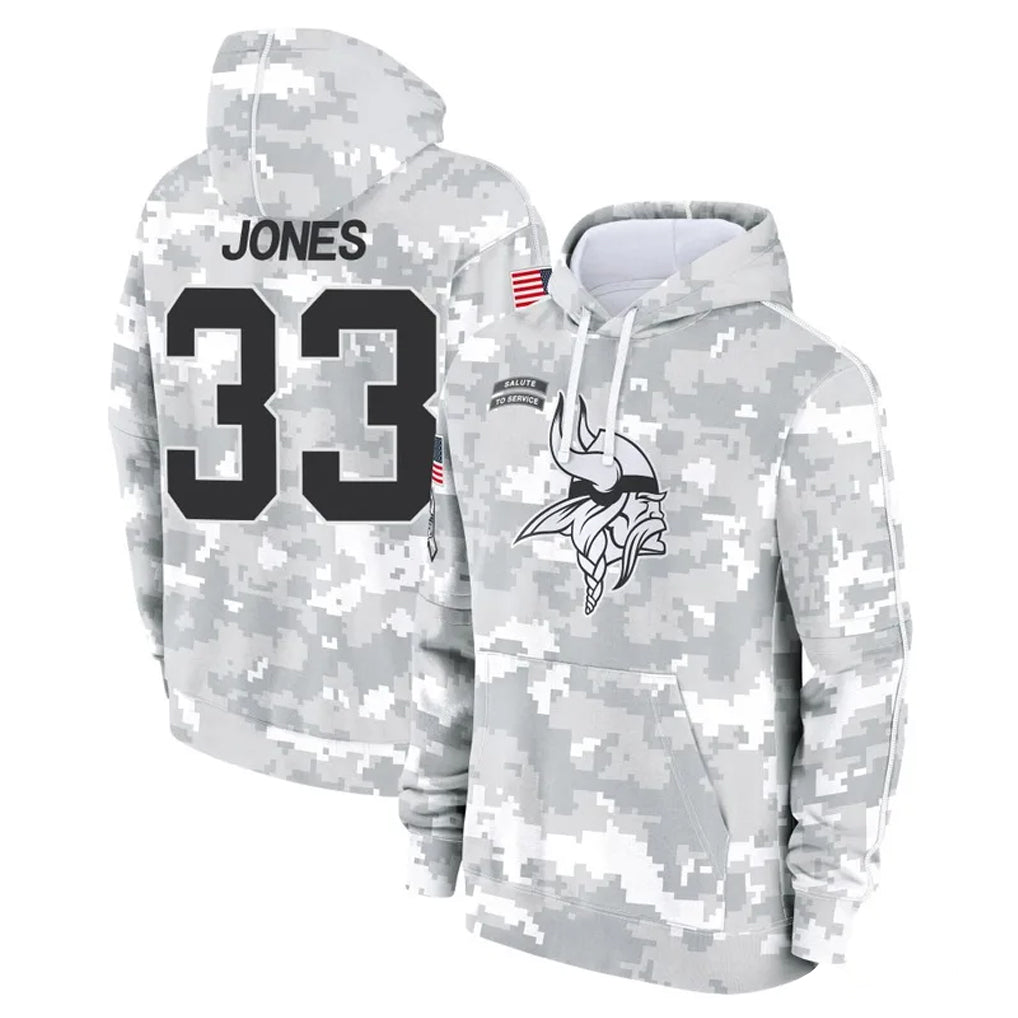 STECN MN.Vikings #33 Aaron Jones Sr. Player Arctic Camo Salute to Service Pullover Hoodies Limited Game Stitched Jerseys