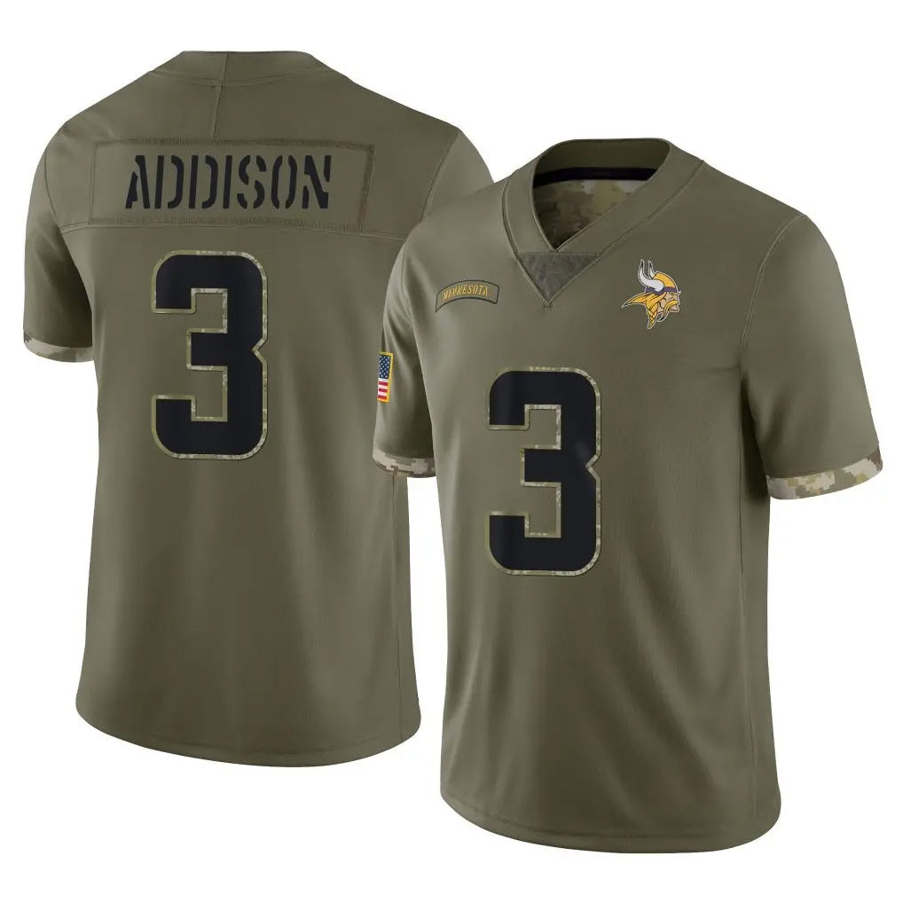STECN MN.Vikings #3 Jordan Addison Player Olive Salute To Service Limited Stitched Jerseys