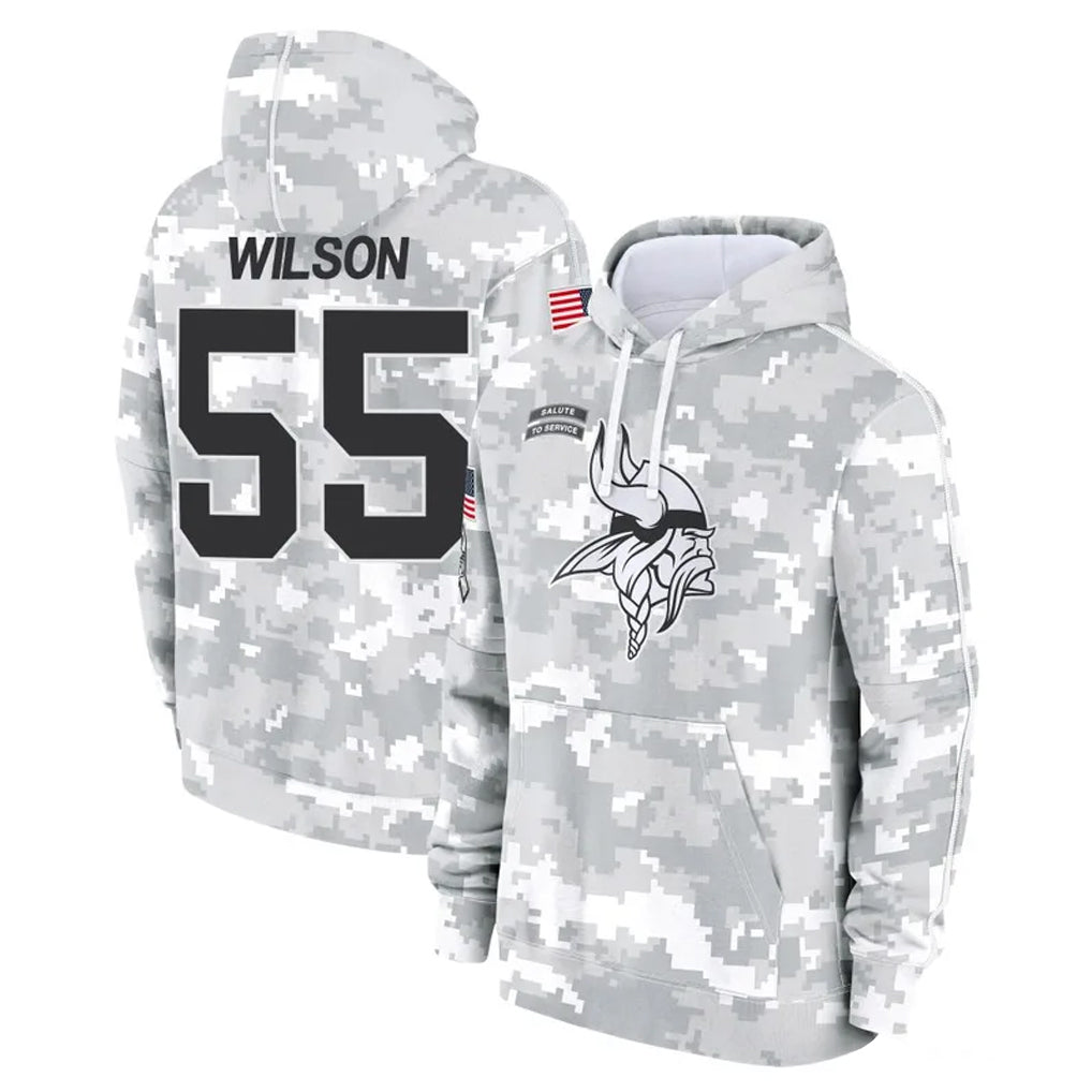 STECN MN.Vikings #55 Eric Wilson Player Arctic Camo Salute to Service Pullover Hoodies Limited Game Stitched Jerseys