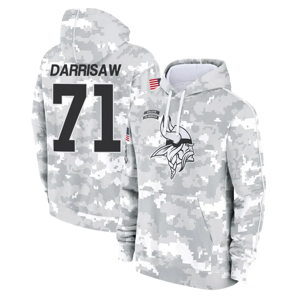 STECN MN.Vikings #71 Christian Darrisaw Player Arctic Camo Salute to Service Pullover Hoodies Limited Game Stitched Jerseys