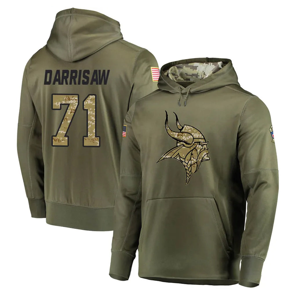 STECN MN.Vikings #71 Christian Darrisaw Player Olive Salute to Service Pullover Hoodies Home Game Stitched Jerseys